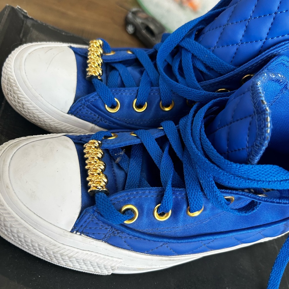 Converse Royal Blue Quilted High-Top Sneakers with Gold Hardware